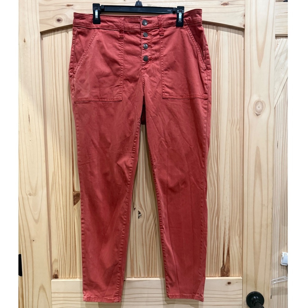 Universal Thread Women 14W Mid Rise Skinny Pants Rust Orange Button Fly Utility
